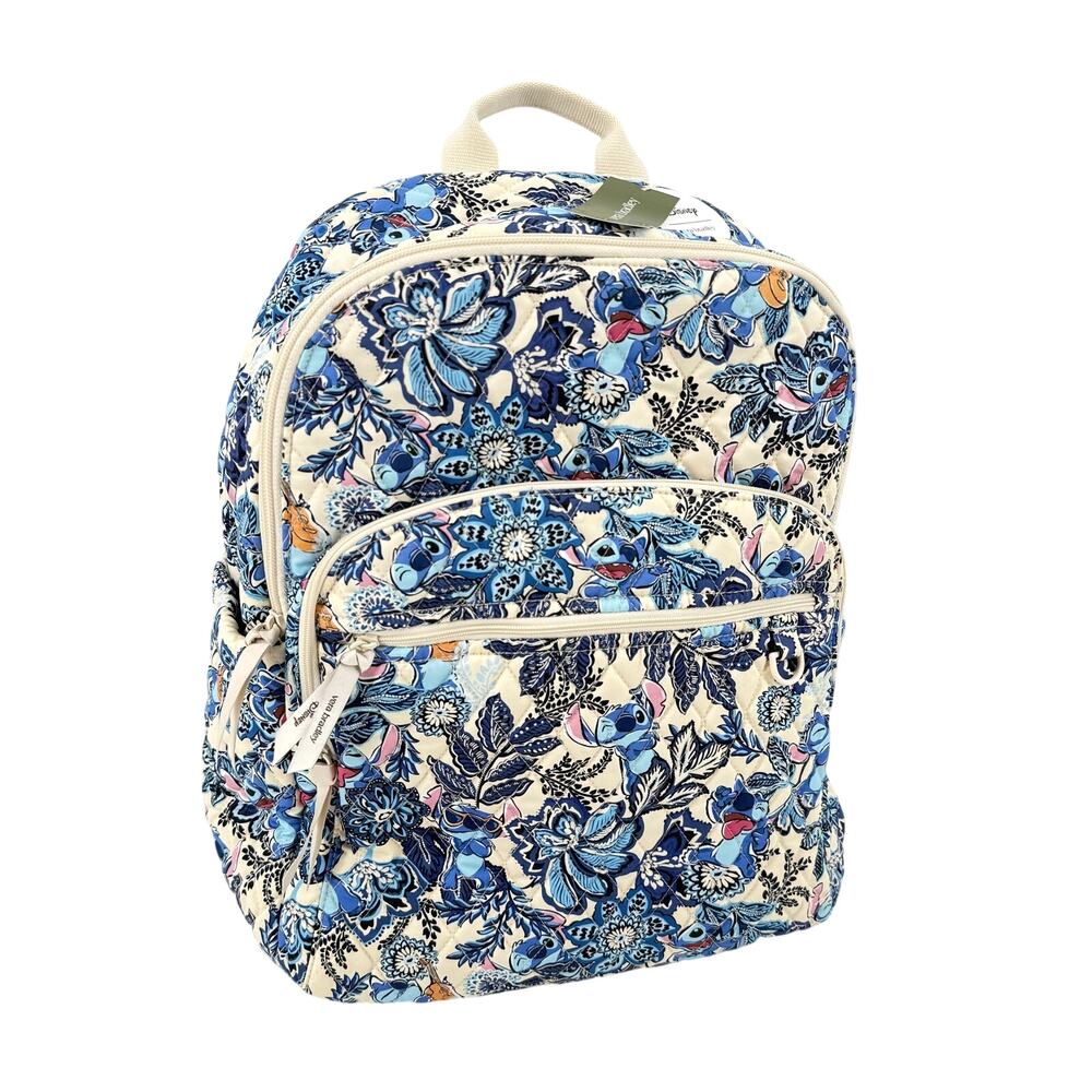 Vera Bradley Disney Bancroft Backpack Stitch Leafy Blooms Quilted Premium Cotton